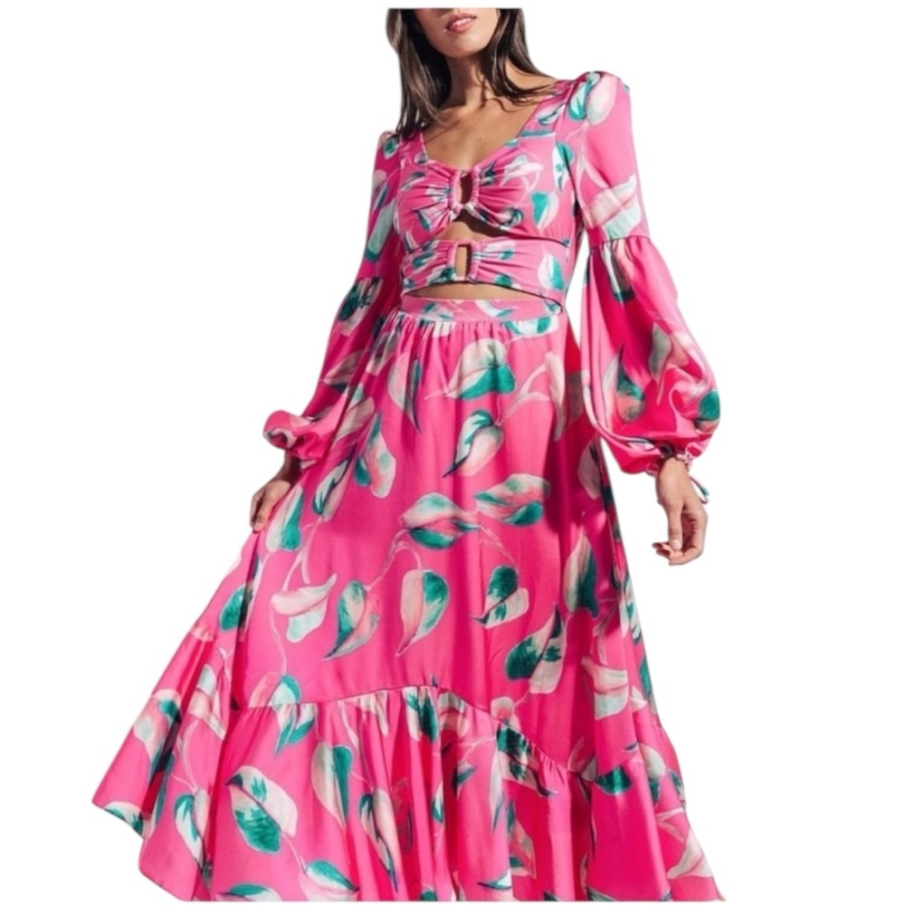 NWT Louise James Boutique Leaf Cutout Maxi Dress Size L